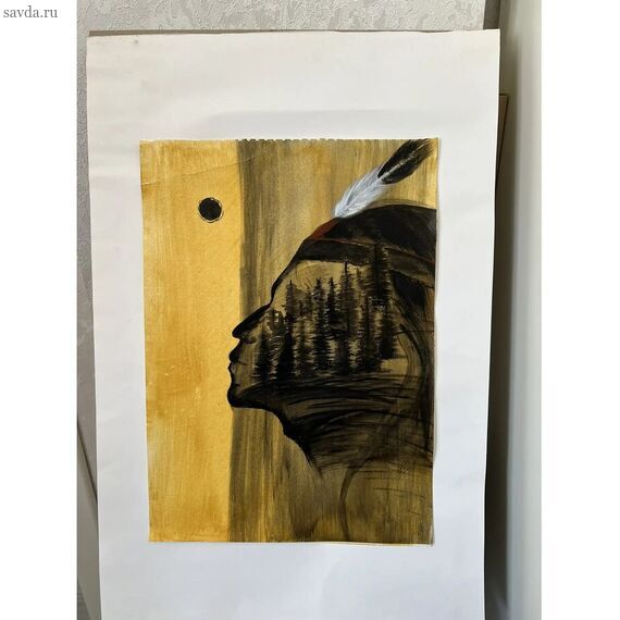 Картина «Коренной житель» — акрил, бумага, 31×42 см | художник Раисат Курбанова